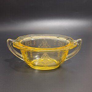 Anchor Hocking Princess Yellow Glass Sugar Bowl Embossed Design Vintage NO LID